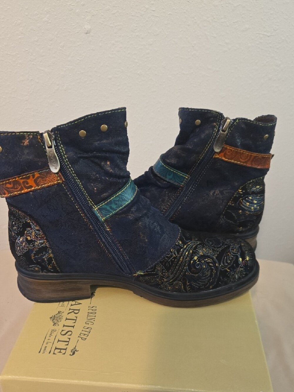 L'Artiste by Spring Step Navy Multicolor Buckle Ankle Boot - Picture 4 of 6